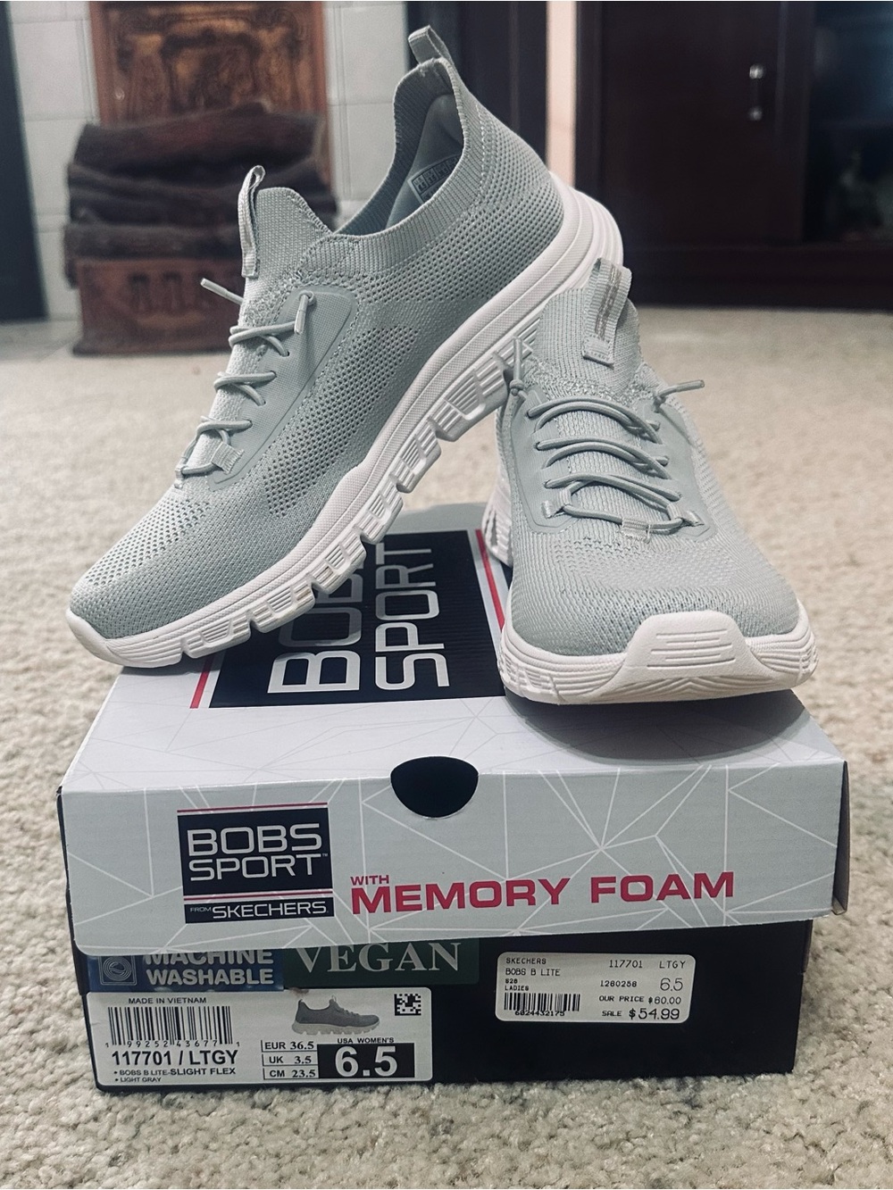 Skechers BOBS Sport Slip-On Sneakers in Light Gray and White